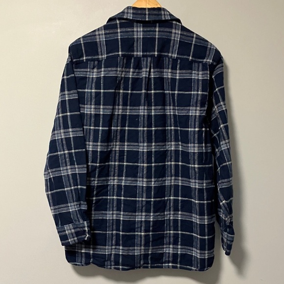 L.L. Bean Flannel Cotton Classic Blue Plaid Shirt - Picture 4 of 4
